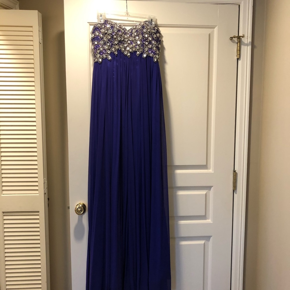 Jovani Purple Beaded Strapless Gown